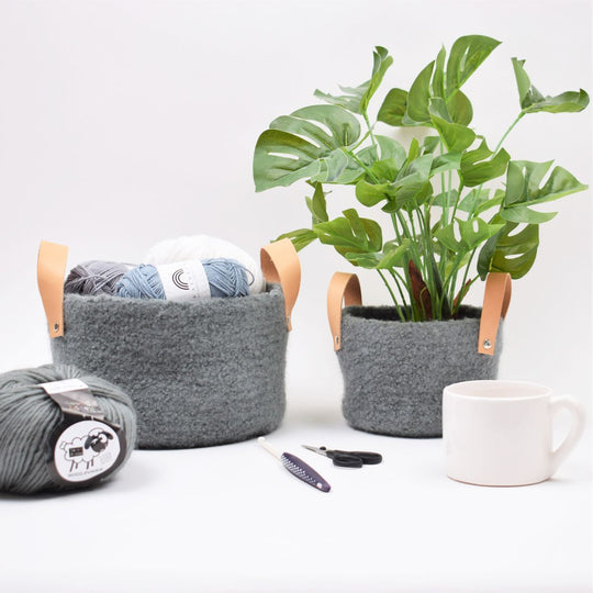Felted Basket with Leather Handles
