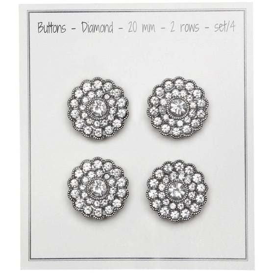 Bling Buttons - Small Stones - Silver - 4 pcs. - Go Handmade
3