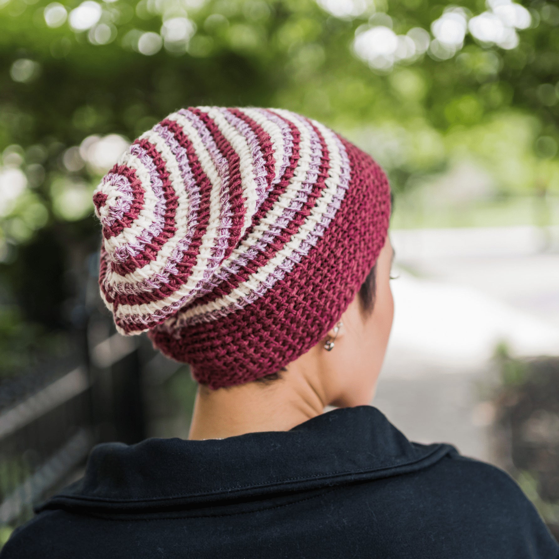 Hand knit stripey geometric beanie SFMOMA Striped Beanie: Black + Grey - SFMOMA Museum Store main image 3