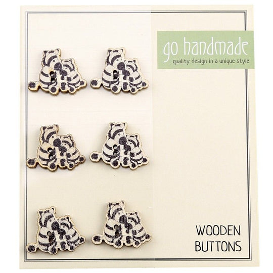 Wooden Buttons - Zebras Paul & Peter - 9 pcs, 20 mm - Go Handmade