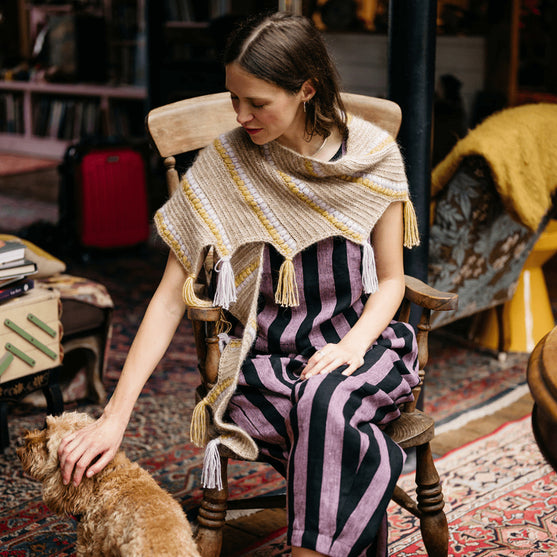 Calendula Shawl - Wrap with Bobbles and Fringe
5