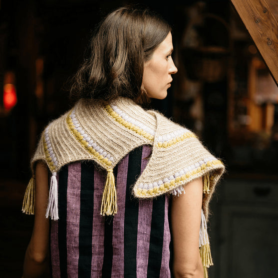 Calendula Shawl - Wrap with Bobbles and Fringe
8