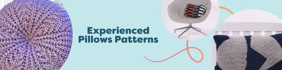 Assortment of knit and crochet pillow and cushion patterns for experienced makers, featuring Nordic-inspired colorwork and textured stitches in cozy yarns.