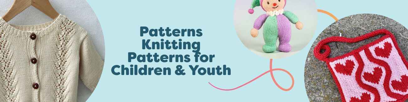 Collection image of kids’ knitwear: free patterns for children and youth, featuring sweaters, cardigans, hats, mittens, socks, and blankets by Hobbii.