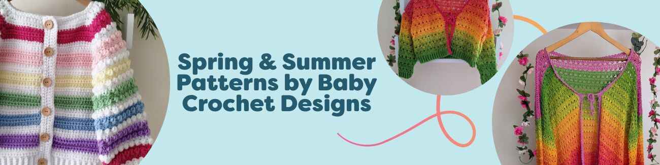 Spring and summer baby crochet cardigan patterns by Baby Crochet Designs in soft pastel yarns, lightweight and airy stitches for warmer days.