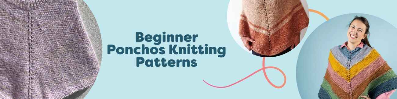 Selection of beginner-friendly knit poncho patterns from Hobbii, shown in adult and kids sizes with simple stitches, soft yarns, and cozy drape.