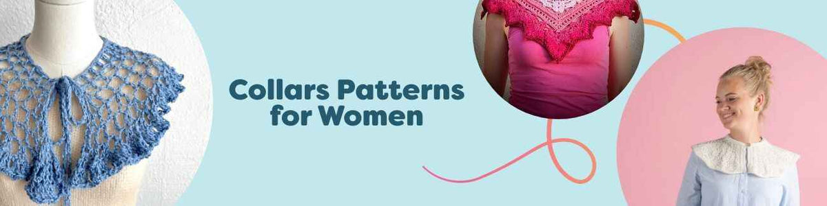 Assorted women’s crochet and knit collars from Hobbii—lace, ruffled, and textured designs in neutral and bright yarns, styled on a flat lay.