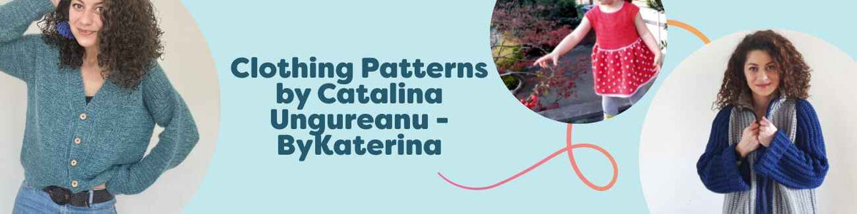 Assorted ByKaterina crochet garments—cardigan, tank, dress, sweater, and vest—made with Hobbii yarns in soft seasonal colors.
