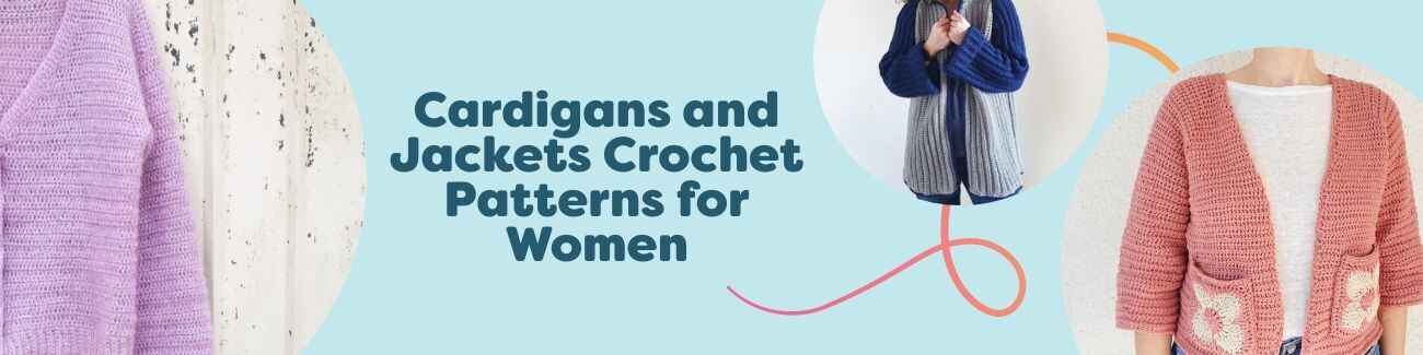 Models wearing free women's crochet cardigans and jackets in multiple styles and colors from Hobbii, showcasing layering pieces for all seasons.