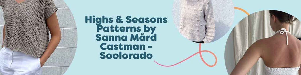 Models wearing Highs & Seasons patterns by Sanna Mård Castman (Soolorado) for Hobbii: intermediate crochet and knit tops, jumpers, ponchos, and sweaters.
