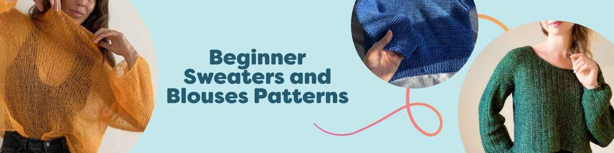 Beginner knit and crochet sweater and blouse patterns from Hobbii, featuring easy-fit jumpers, baby sweaters, and simple tops in soft yarns.