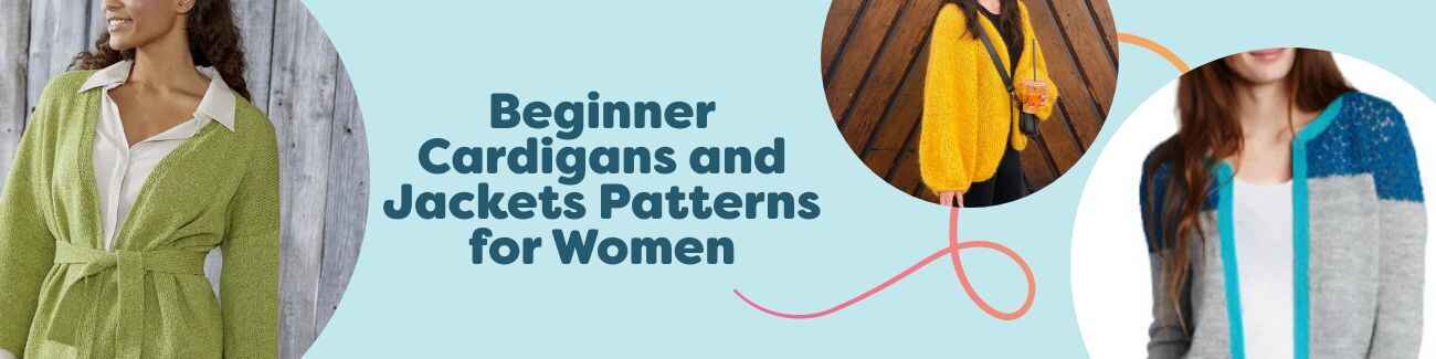 Collage of free beginner women's cardigan and jacket patterns from Hobbii—easy knit and crochet styles like kimono cardigans, simple button-ups, and light layers.