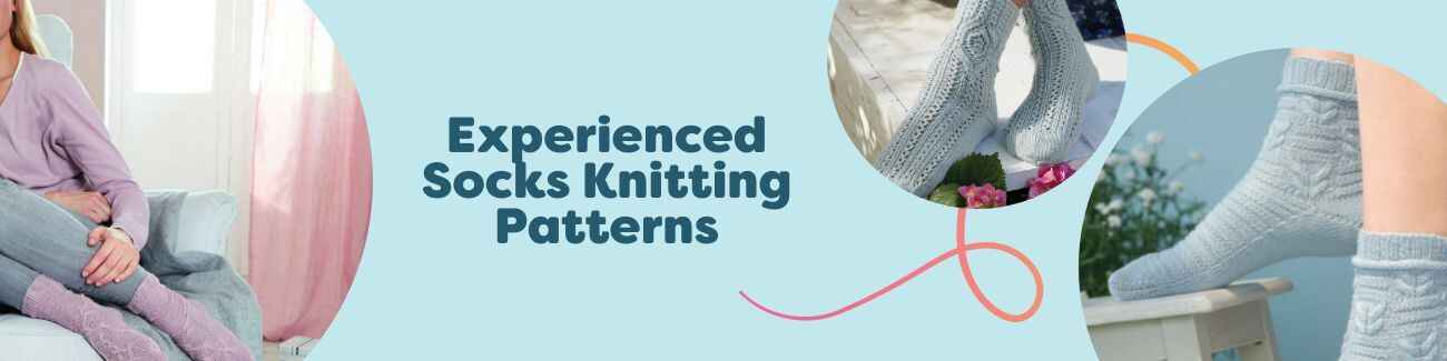 Collection of hand-knit socks featuring cables, twisted ribs, diamond textures, and Nordic colorwork in vibrant yarns — advanced sock knitting patterns by Hobbii.