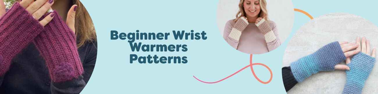 Collection of free beginner wrist warmer patterns from Hobbii featuring cozy fingerless gloves and wrist warmers in soft, neutral yarns.
