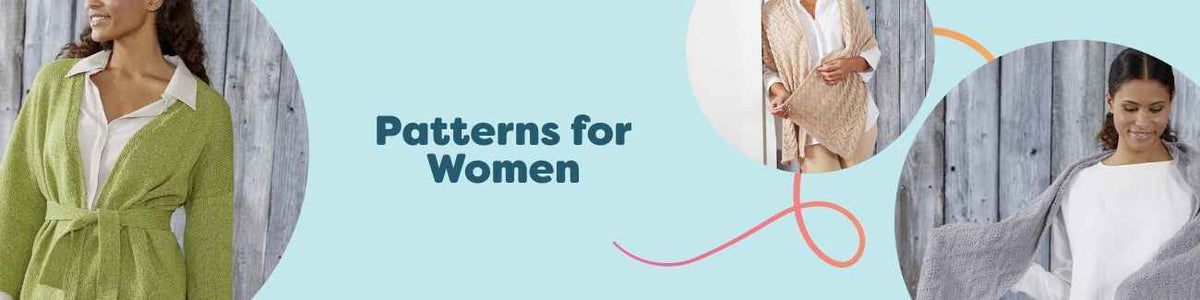 Free women’s knitting and crochet patterns—shawls, cardigans, and vests shown on models; ideal for intermediate makers.