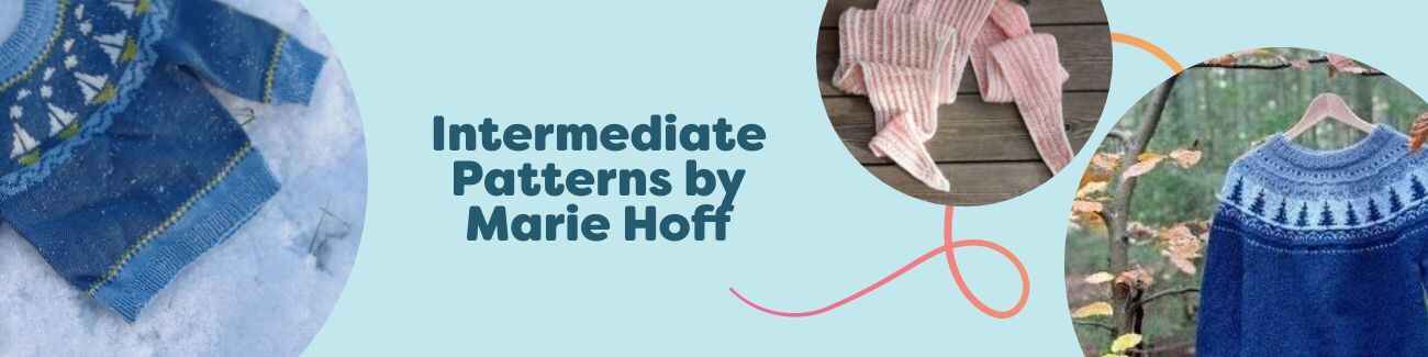 Collection image: Intermediate crochet patterns by Marie Hoff at Hobbii—sweaters, baby and children’s sweaters, shawls and scarves.
