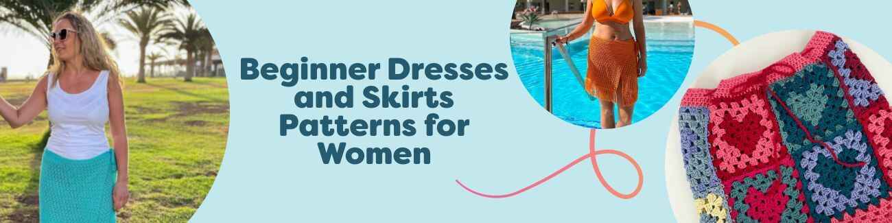 Beginner women’s dress and skirt knit and crochet patterns from Hobbii - beach cover-up skirts and simple summer dresses.