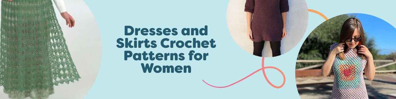 Women wearing handmade crochet dresses and skirts in lace and summer styles; free patterns from Hobbii.