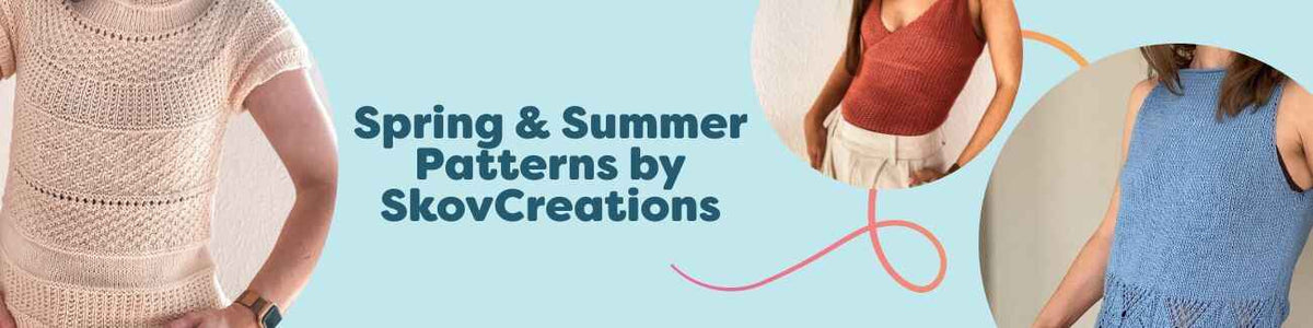 Spring & Summer Patterns by SkovCreations from Hobbii: lightweight crochet tops, T-shirts, and airy layers in fresh colors styled for warm weather.