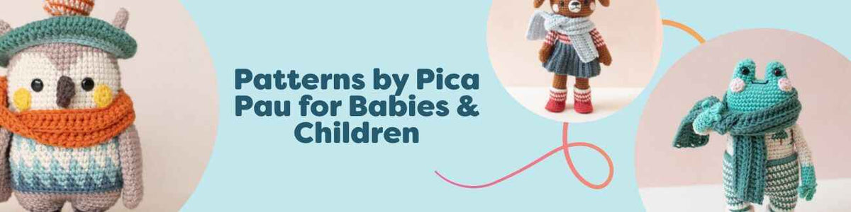 Collection image: Pica Pau crochet animal patterns for babies and children—owl, fox, dog, frog, squirrel toys from Hobbii.