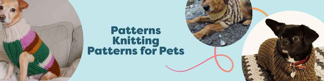 Assorted dog sweater knitting patterns for pets, sized from Chihuahua to Yorkshire Terrier; cozy designs by Hobbii.