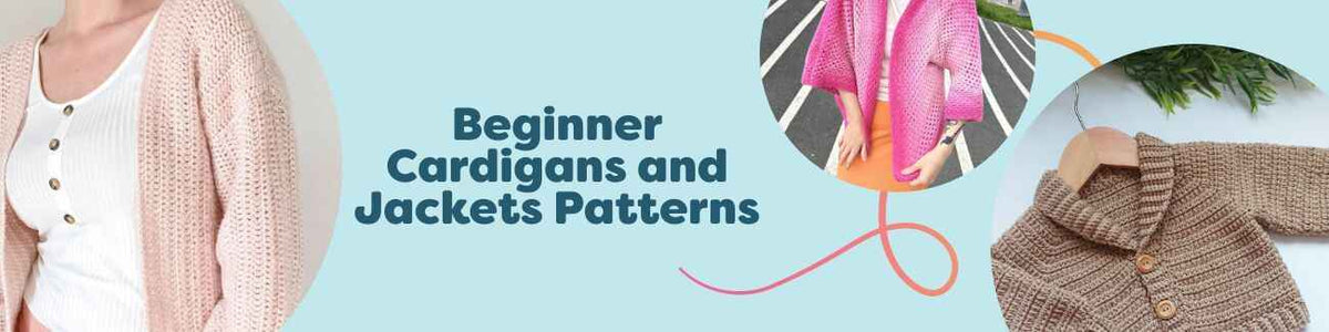Beginner-friendly cardigan and jacket patterns in crochet and knit, styled in Hobbii yarns on adult and kids models.