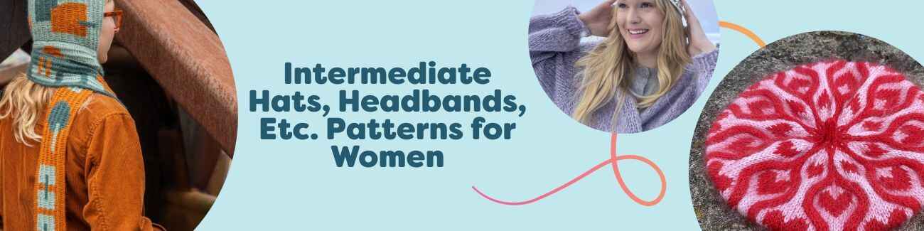 Free intermediate women’s crochet hats, headbands, beanies, berets and balaclavas from Hobbii, styled with yarn and hooks.