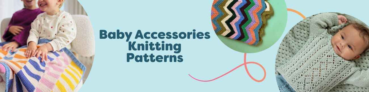 Knitted baby blankets, swaddles, and a cozy star wrap in soft pastels, showcasing free baby accessories knitting patterns from Hobbii.