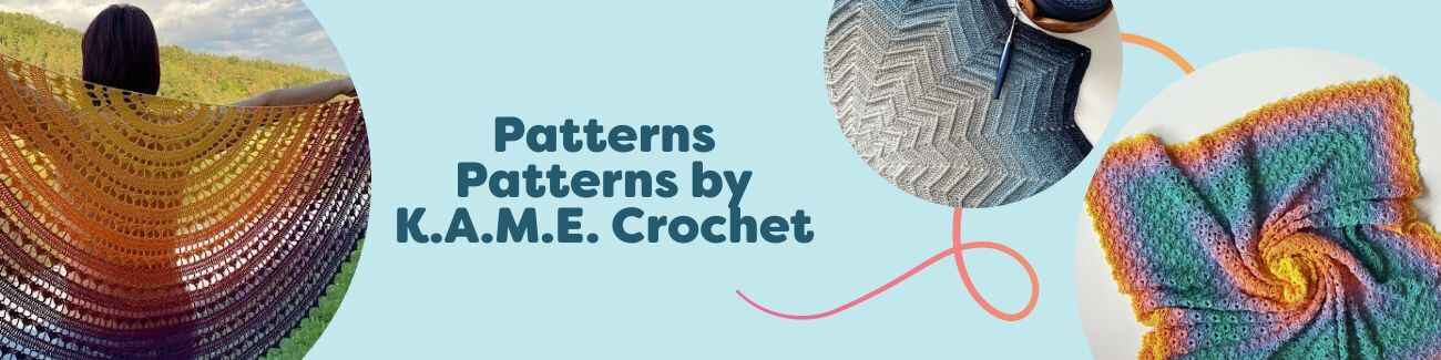 K.A.M.E. Crochet collection at Hobbii showing a lace shawl, a soft baby blanket, and a textured beanie—ideal projects for intermediate crocheters.