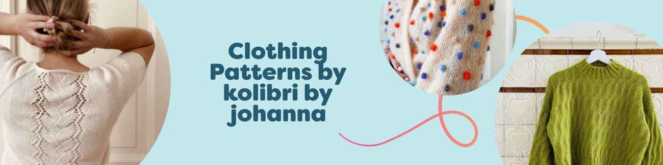 A curated grid of Kolibri by Johanna clothing patterns from Hobbii: tees, sweaters, cardigans, and camisoles for knit and intermediate crochet.