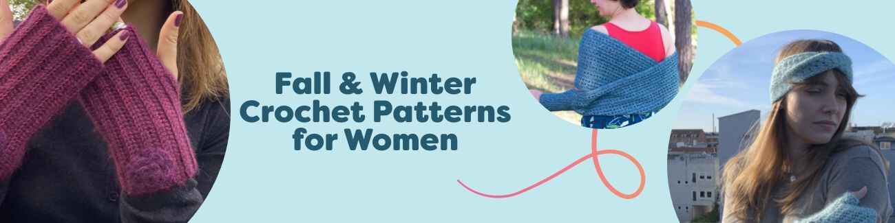 Free fall and winter crochet patterns for women: mittens, scarves, wraps, headbands and wrist warmers in cozy yarns from Hobbii.