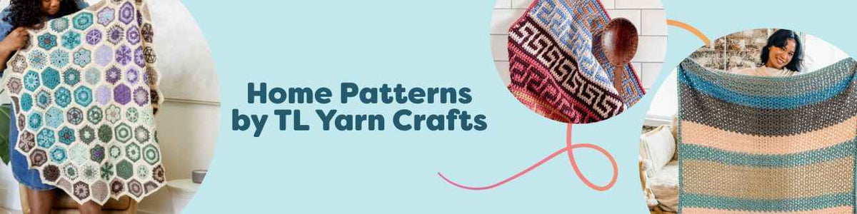 TL Yarn Crafts home crochet patterns at Hobbii — blankets, lapghan, baby blanket, and tea towel projects in soft yarns.