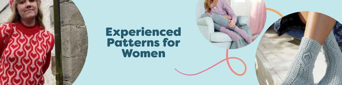 Women’s advanced knitting and intermediate crochet projects—vests and textured socks—crafted with Hobbii yarn.