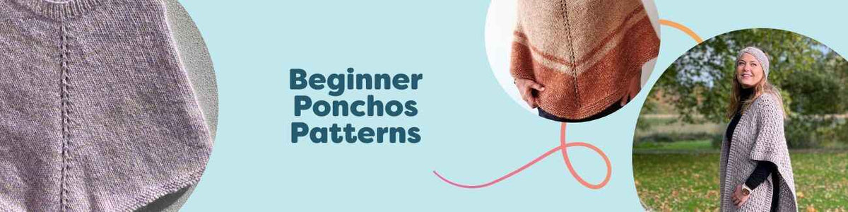 A curated grid of beginner-friendly poncho and ruana patterns for knitting and crochet from Hobbii, including adult and children’s sizes in cozy yarns.