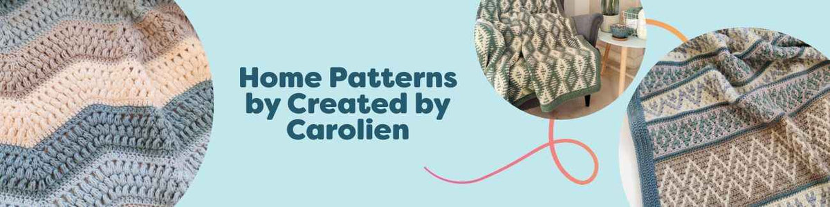 Selection of cozy crochet blanket and mandala patterns by Created by Carolien for home decor, featured in Hobbii's Home Patterns collection.