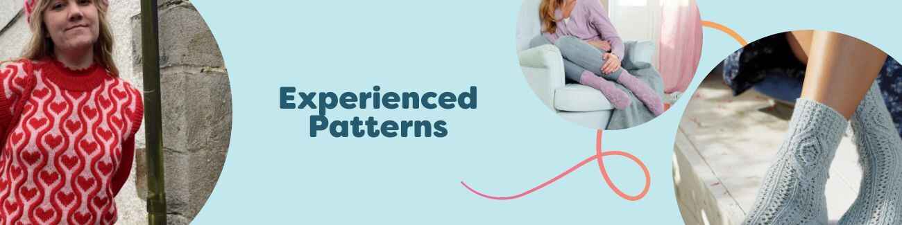 Free experienced knitting and crochet patterns from Hobbii, featuring a vest plus textured cable and diamond-pattern socks.