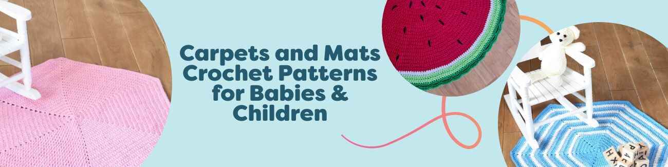 Free crochet rugs, carpets, and play mats for babies and children by Hobbii, including round nursery rugs, a watermelon motif, and soft textures.