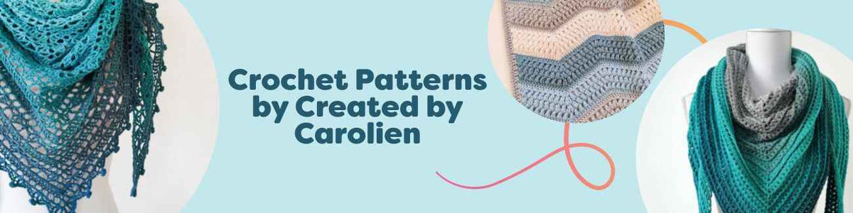 Selection of intermediate crochet patterns by Created by Carolien for Hobbii - shawls and blankets styled in soft gradient yarns.