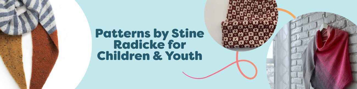Free knitting and crochet patterns by Stine Radicke for children and youth: beanies, scarves, shawls, and bags in soft, colorful yarns.