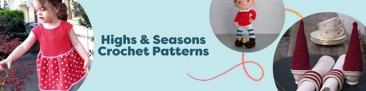 Collage of free holiday and seasonal crochet patterns from Hobbii—Christmas ornaments, cozy wearables, gift ideas, and cheerful home decor.