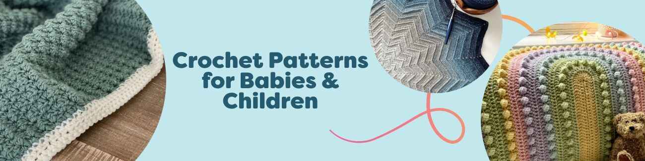 Crochet patterns for babies and children: soft baby blankets, hats, booties, and cute toys in pastel yarns from Hobbii.