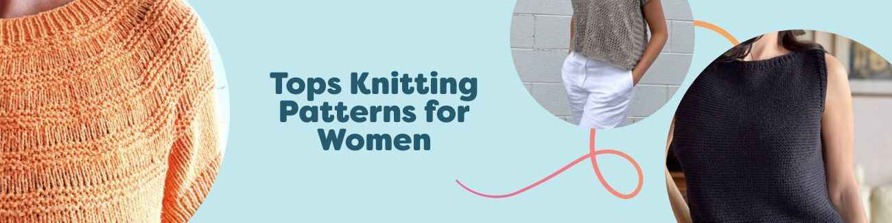 Women’s knitted tops on display—T-shirt, tank, and summer shell styles in soft cotton yarns, showing light textures and airy stitches from Hobbii.
