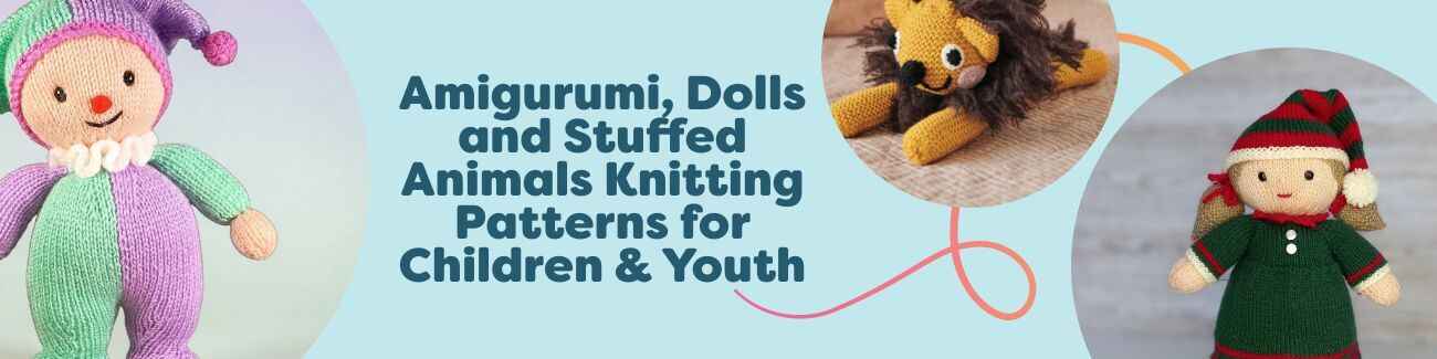 Free kids’ amigurumi and doll knitting patterns—knitted teddy, clown, and dolls in seasonal outfits with soft yarns from Hobbii.