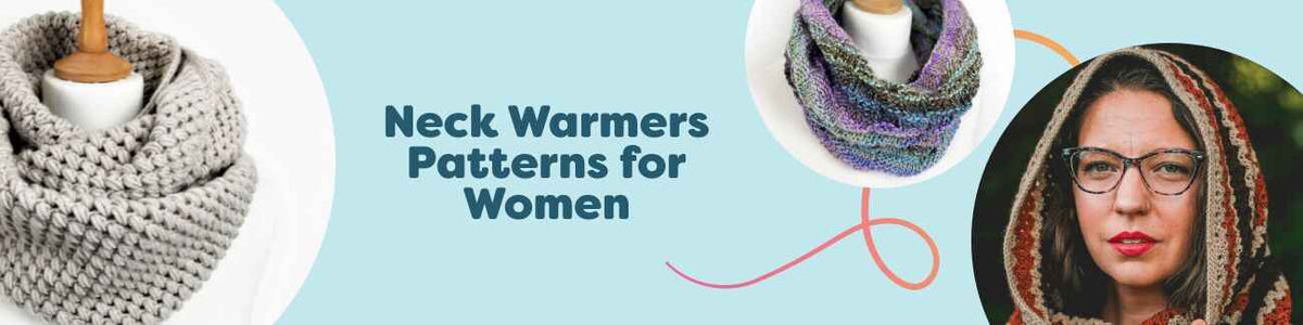 Women's knit and crochet neck warmers—cowls, snoods, and infinity scarves—collage of Hobbii patterns for stylish warmth.