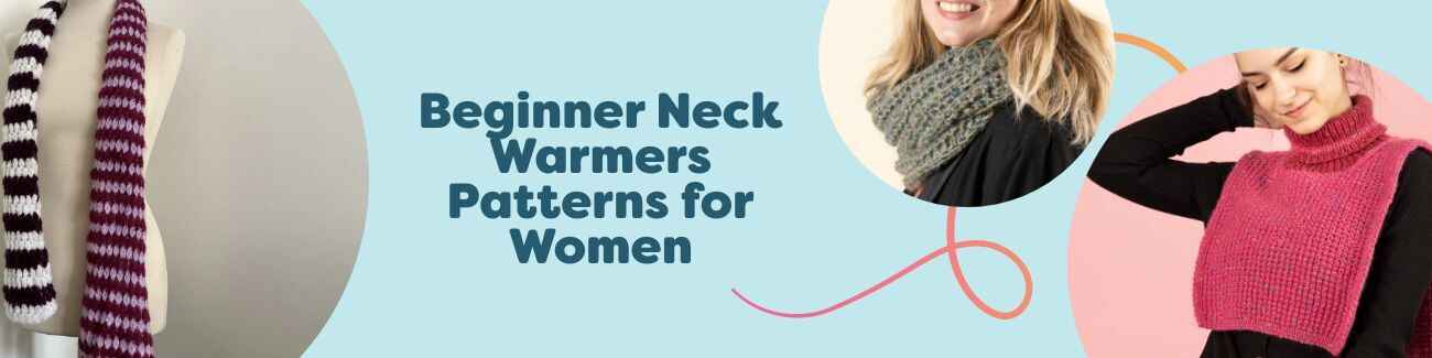 Collage of women’s beginner-friendly neck warmer projects—cowls, scarves, and tube scarves—in soft yarns; free knit and crochet patterns from Hobbii.