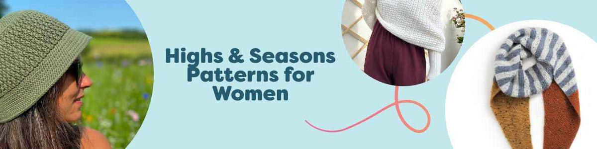 Assorted seasonal women’s knit and crochet accessories—bucket hat, shawls, scarves, and beanies—crafted with soft Hobbii yarns.