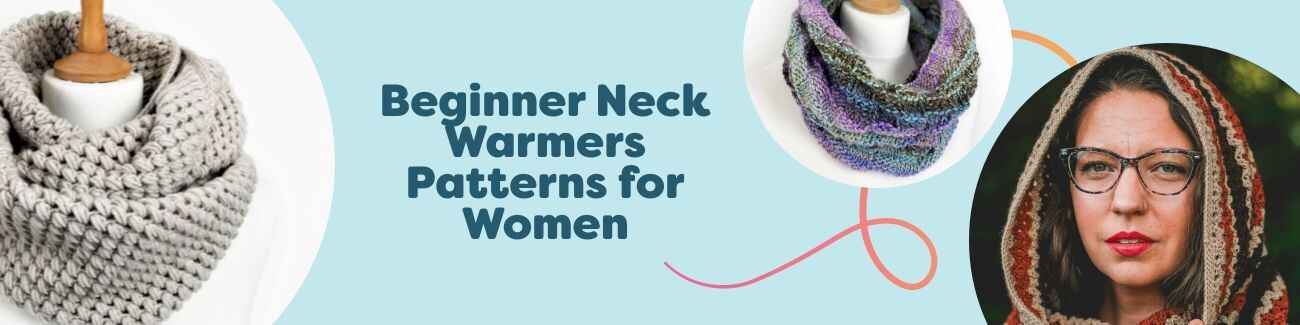 Collection of beginner-friendly women’s neck warmer patterns—snoods, cowls, and infinity scarves in cozy yarns by Hobbii.