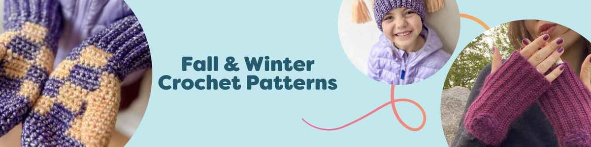 Free fall and winter crochet patterns from Hobbii: mittens, beanies, a wrap, and a headband in warm, cozy yarns.