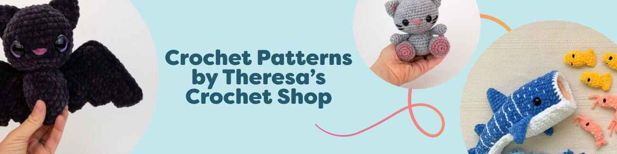 Theresa’s Crochet Shop amigurumi patterns at Hobbii: bat, kitten, whale shark, otter duo, and a mega ray.