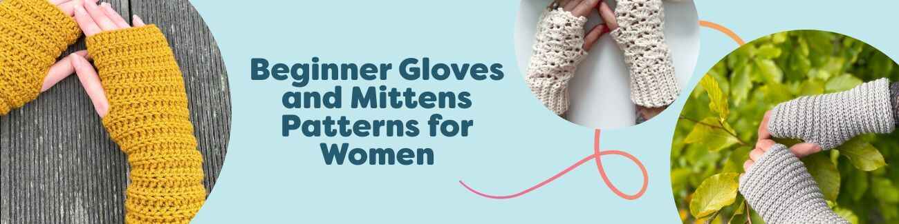 Women’s beginner glove and mitten pattern collection from Hobbii featuring wrist warmers, fingerless gloves, and easy rib mittens in cozy yarns.